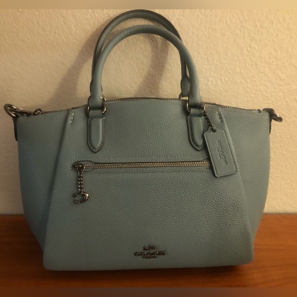 COACH Elise Satchel NWT Gunmetal/Marine Blue Leather - Picture 2 of 9